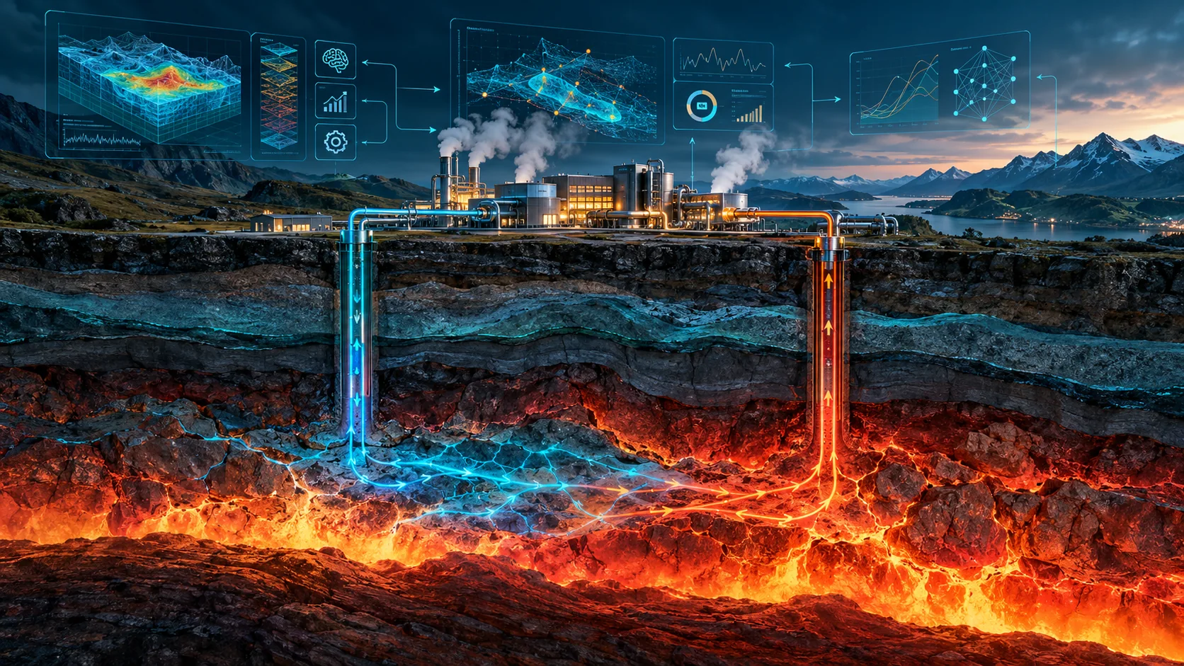 Geothermal reservoir with injection and production wells
