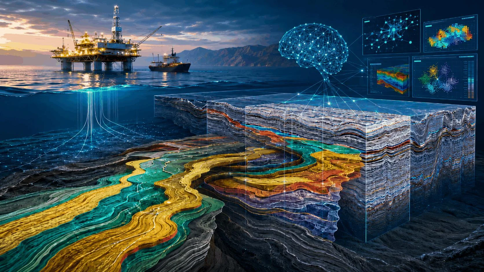 AQPL scientific energy intelligence visual combining offshore assets, 3D seismic interpretation and AI reasoning